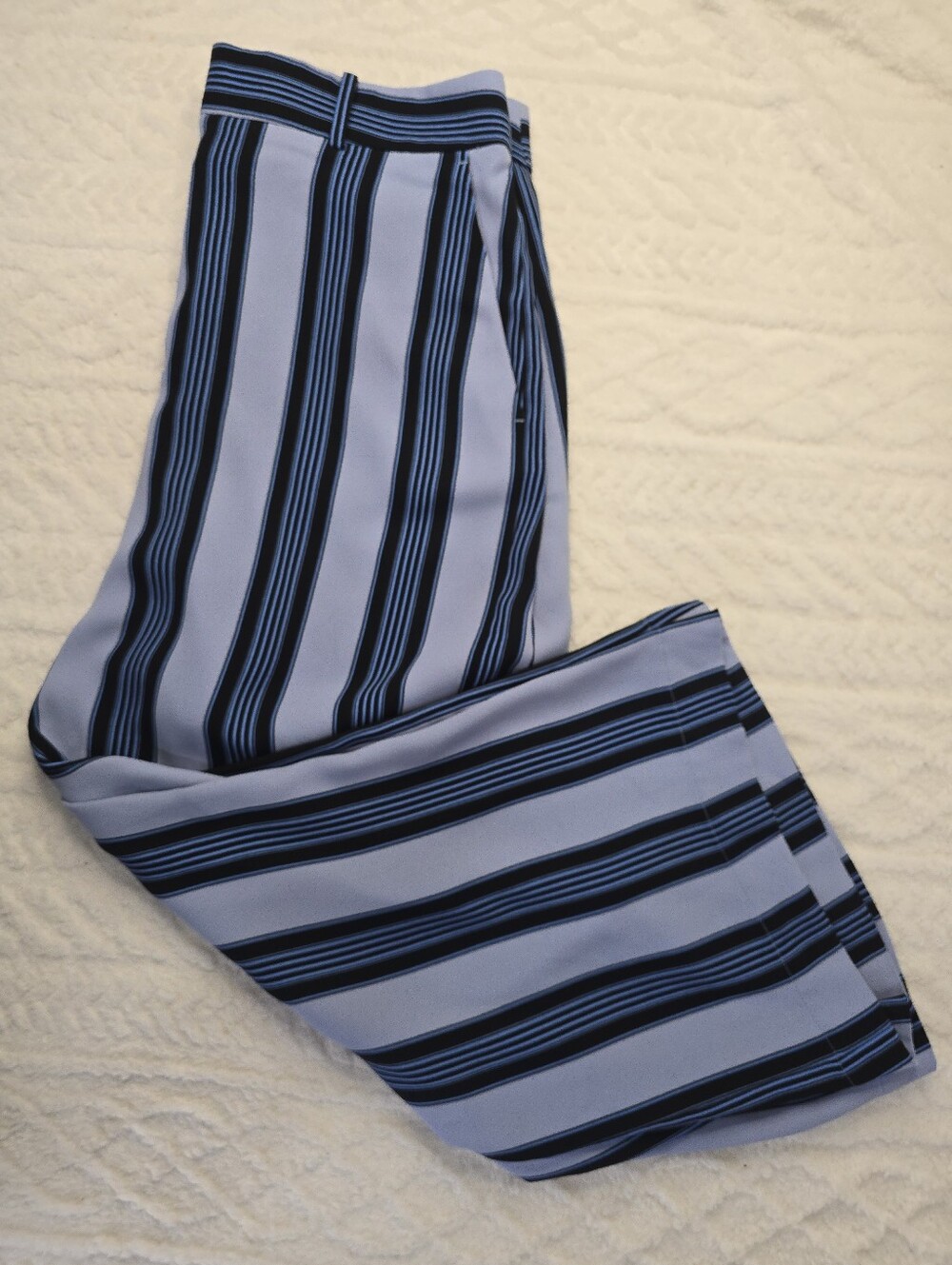 LOFT Wide Leg Pants Blue Stripe High Rise Cropped Trousers Preppy Nautical 12